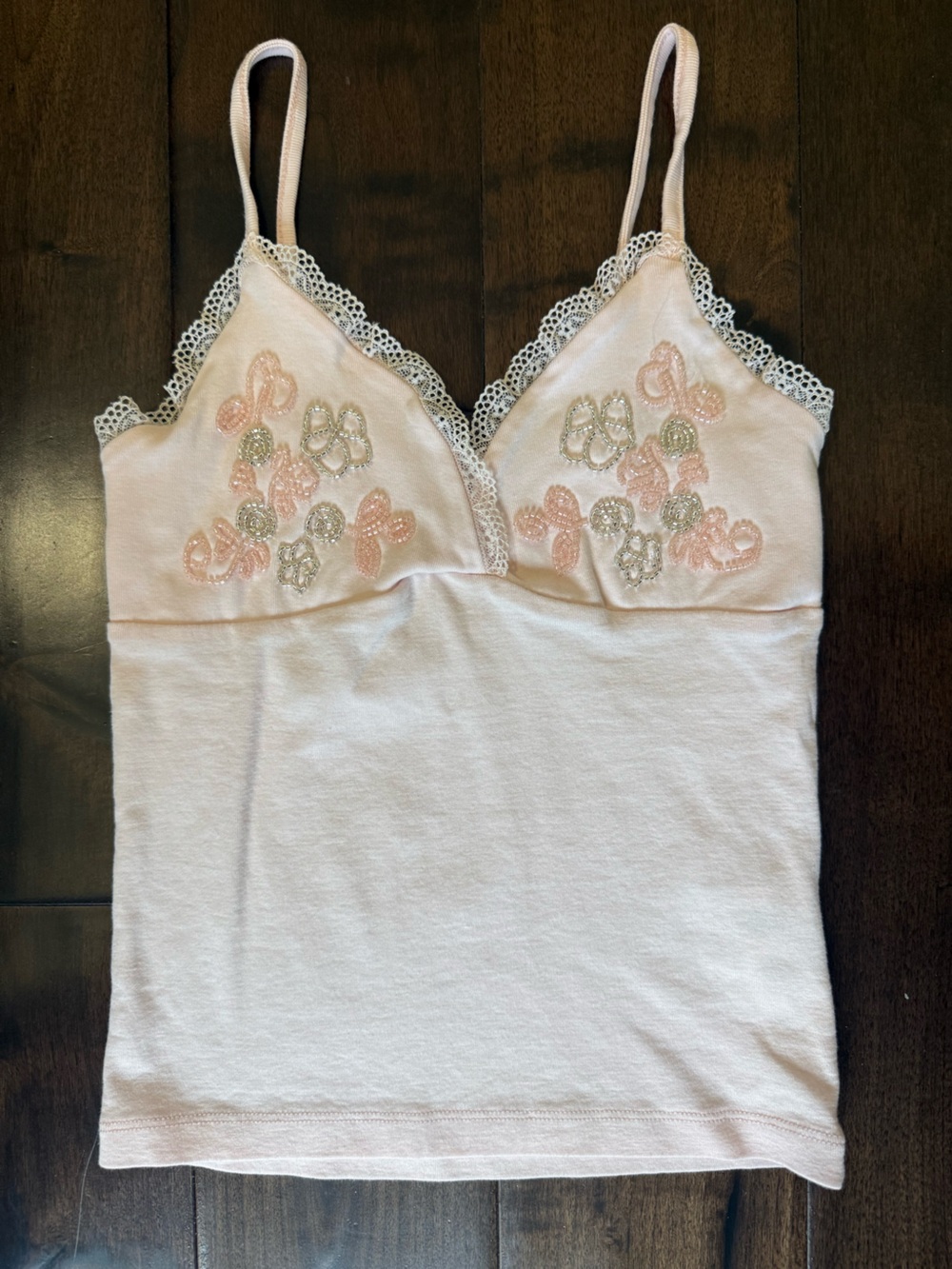 Delicate Pink Embroidered Lace-Trim Chemise Top